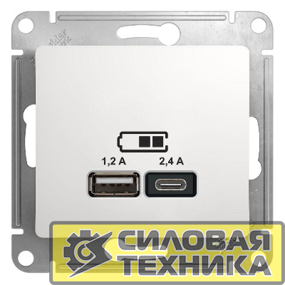 Механизм розетки USB GLOSSA A+С 5В/2.4А 2х5В/1.2А бел. SchE GSL000139