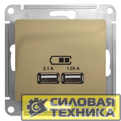 Механизм розетки USB 1-м СП Glossa 5В/2100мА 2х5В/1050мА титан SchE GSL000433