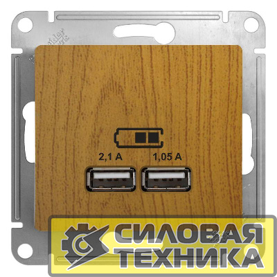 Розетка USB 2-м СП Glossa тип A+A 5В/2100мА 2х5В/1050мА механизм дерево дуб SchE GSL000533