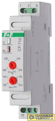Реле напряжения CP-710 (однофазный; контроль верхнего и нижнего значений напряжения; монтаж на DIN-рейке 35мм; 230В 10А 1P IP20) F&F EA04.009.001
