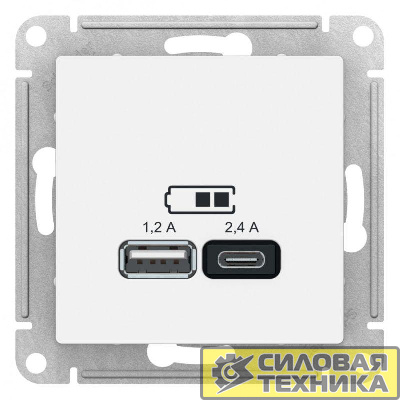 Механизм розетки USB AtlasDesign A+С 5В/2.4А 2х5В/1.2А бел. SchE ATN000139