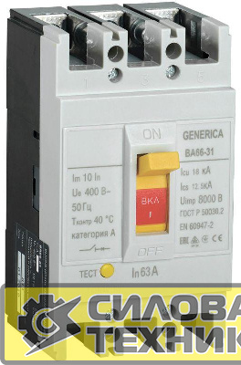 Выключатель автоматический 3п 63А 18кА ВА66-31 GENERICA IEK SAV10-3-0063-G