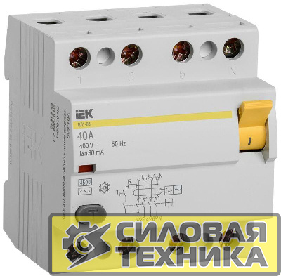 Выключатель дифференциального тока (УЗО) 4п 40А 30мА тип AC ВД1-63 ИЭК MDV10-4-040-030