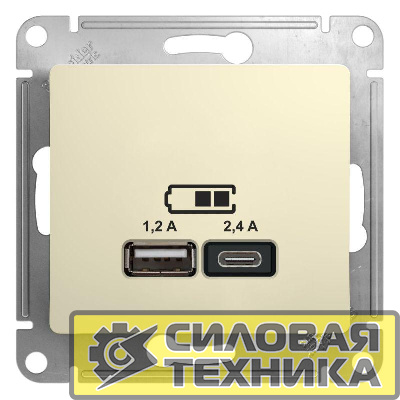 Механизм розетки USB GLOSSA A+С 5В/2.4А 2х5В/1.2А беж. SchE GSL000239