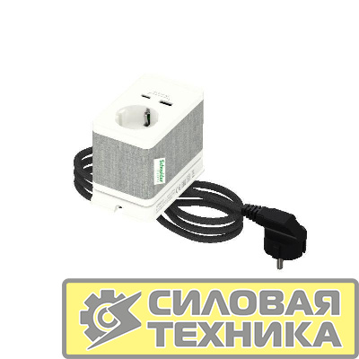 Блок US+ розеточный с зажимом с 1 розеткой (2К+З) и 2 зарядками USB (A+C) бел. SchE INS44050