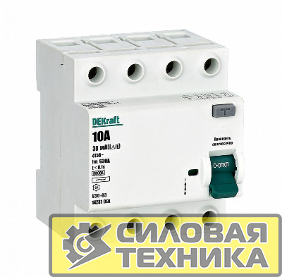 Выключатель дифференциального тока 4P 10А 30мА тип AC 6кА УЗО-03 SchE 14231DEK