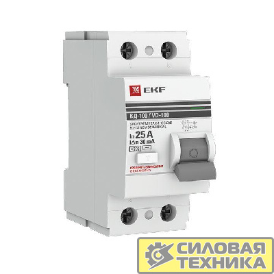 Выключатель дифференциального тока (УЗО) 2п 25А 30мА тип AC ВД-100 PROxima (электромех.) EKF elcb-2-25-30-em-pro