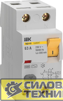 Выключатель дифференциального тока (УЗО) 2п 63А 300мА 6кА тип AC ВД3-63 KARAT IEK MDV20-2-063-300