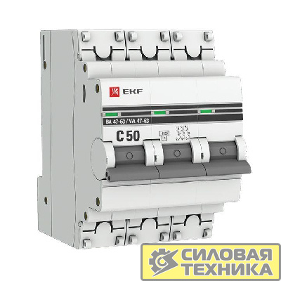 Выключатель автоматический модульный 3п C 50А 4.5кА ВА 47-63 PROxima EKF mcb4763-3-50C-pro