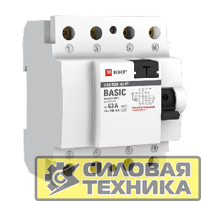 Выключатель дифференциального тока (УЗО) 4п 63А 100мА ВДТ-40 (электрон.) Basic EKF elcb-4-63-100e-sim