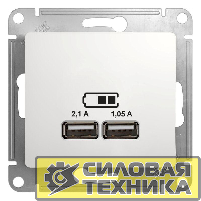 Розетка USB 2-м СП Glossa A+A 5В/2.1А 2х5В/1.05А механизм бел. SchE GSL000133