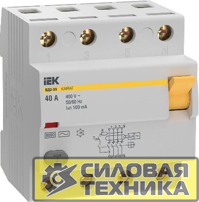 Выключатель дифференциального тока (УЗО) 4п 40А 100мА 6кА тип AC ВД3-63 KARAT IEK MDV20-4-040-100