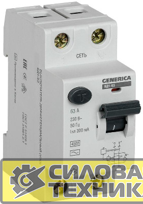 Выключатель дифференциального тока (УЗО) 2п 63А 300мА тип AC ВД1-63 GENERICA IEK MDV15-2-063-300