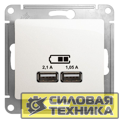 Механизм розетки USB 1-м СП Glossa 5В/2100мА 2х5В/1050мА перламутр SchE GSL000633